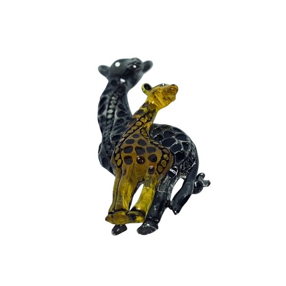 Vintage Silver Tone With Yellow Lucite Mother And Baby Giraffe Brooch (5847) - Picture 5 of 7